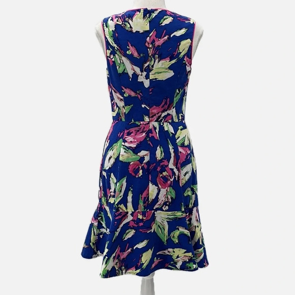 Shoshanna Silk Blend Sleeveless Peplum Hem Floral Dress in Blue - Size 2 - Picture 4 of 6